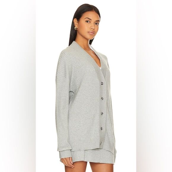 WeWoreWhat Varsity Schoolgirl V-neck Cable Cardigan Heather Gray Size M/L NWT - Picture 4 of 10